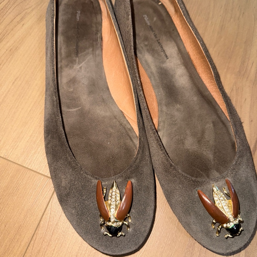 Pilcro and the Letterpress Brown Flats with Beetle Detail